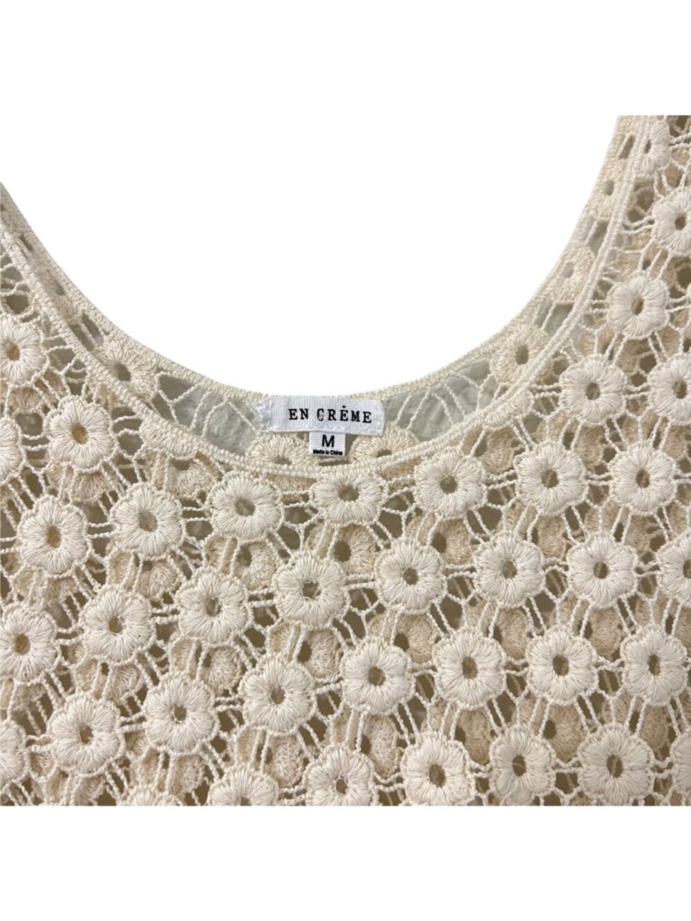 En Creme Cream Crochet Festival Mesh Embroidered Floral Tank Size Medium - Picture 2 of 5